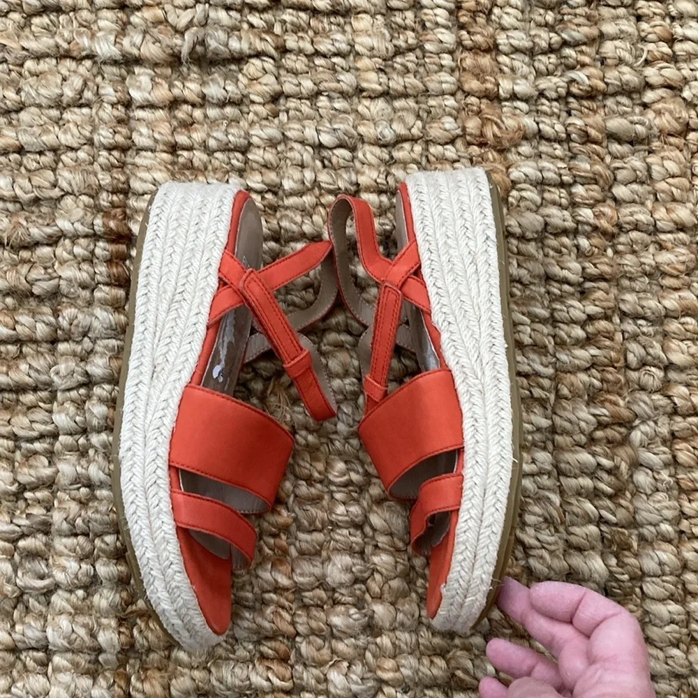 Eileen Fisher Devi Espadrille Strappy Leather Platform Shoe Womens Size 5 Orange